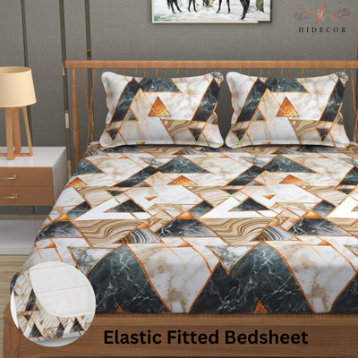 HIDECOR 280 TC Microfiber King Geometric Fitted (Elastic) Bedsheet(Pack of 1, Multicolor)