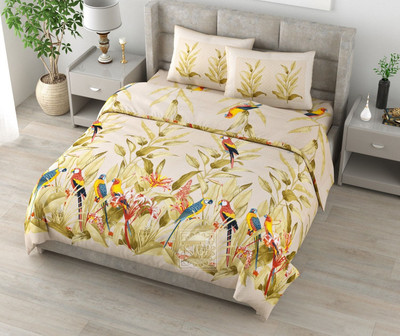 RJ Cotton King Flat 210 TC Printed Bedsheet(Pack of 1, Cream)
