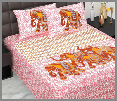 JAIPUR PRINTS Cotton Double Flat 144 TC Jaipuri Prints Bedsheet(Pack of 1, Pink)