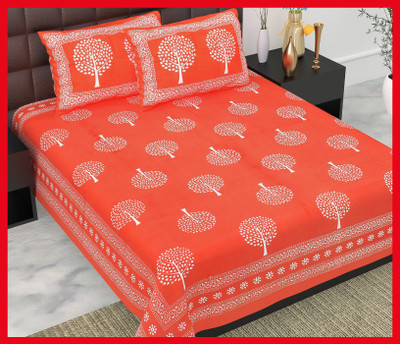 JAIPUR PRINTS Cotton Double Flat 210 TC Jaipuri Prints Bedsheet(Pack of 1, Orange)