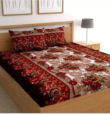 Bubby-L-Areana 160 TC Polycotton Double 3D Printed Flat Bedsheet(Pack of 1, Orange)