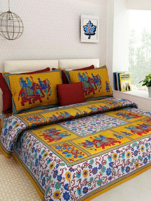 Rajasthani Print Cotton Double Flat 300 TC Printed Bedsheet(Pack of 1, Multicolor)