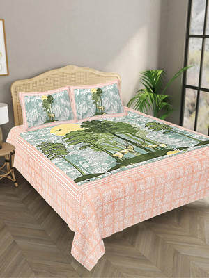Bombay Spreads 140 TC Cotton King Jaipuri Prints Flat Bedsheet(Pack of 1, Peach)