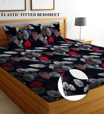 BLUEDOT 160 TC Microfiber Double Self Design Fitted (Elastic) Bedsheet(Pack of 1, Multicolor)