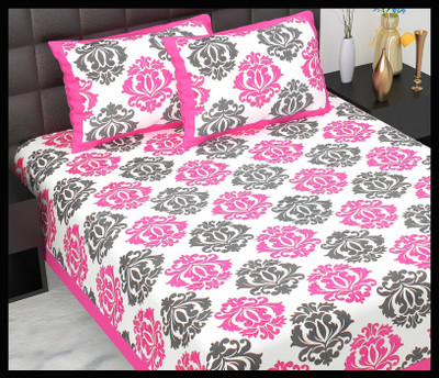 JAIPUR PRINTS Cotton Double Flat 160 TC Jaipuri Prints Bedsheet(Pack of 1, Pink)