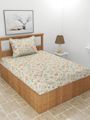 MORADO 210 TC Polycotton Single Printed Flat Bedsheet(Pack of 1, Offwhite)