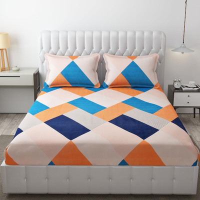 Freshfromloom 144 TC Microfiber Double Printed Fitted (Elastic) Bedsheet(Pack of 1, Check Multi)