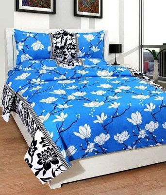 Shree Ganesh Handloom 140 TC Cotton Queen Printed Flat Bedsheet(Pack of 1, Blue)