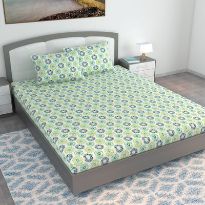 Divine Casa Cotton King Flat 144 TC Floral Bedsheet(Pack of 1, Deep Lake)