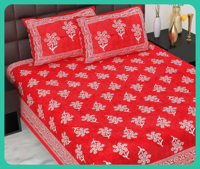 JAIPUR PRINTS Cotton Double Flat 210 TC Jaipuri Prints Bedsheet(Pack of 1, Red)