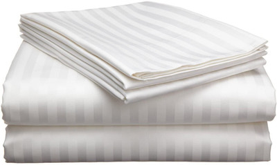 HG TRADERS C Polycotton King Flat 300 TC Striped Bedsheet(Pack of 1, White)