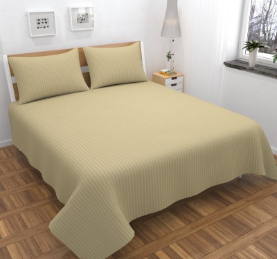 Udasin 210 TC Polycotton Double Striped Flat Bedsheet(Pack of 1, Cream)