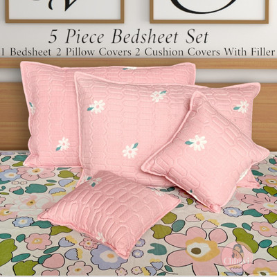 CG Homes Cotton Double Flat 180 TC Printed Bedsheet(Pack of 1, Pink)