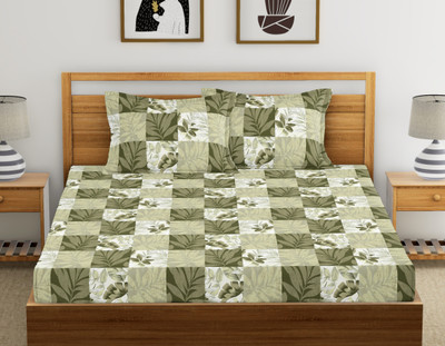 B at B 220 TC Cotton Queen Checkered Flat Bedsheet(Pack of 1, Green)