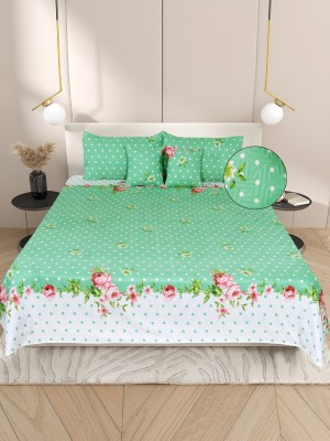 real dream 300 TC Cotton Double Printed Flat Bedsheet(Pack of 1, Green Dot (1 Flat Bedsheet + 2 Pillow Cover + 2 Cushion Covers with Filler))