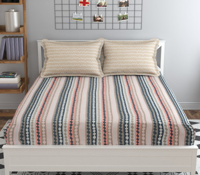 Mafatlal Cotton Double Flat 160 TC Floral Bedsheet(Pack of 1, Light Beige)