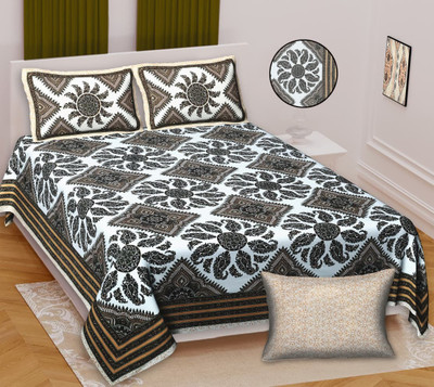 HONEYLINK Cotton King Flat 250 TC Floral Bedsheet(Pack of 1, Multicolor 9)