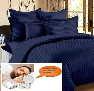 DEEPMAALA TEXTILES 300 TC Cotton Double Striped Flat Bedsheet(Pack of 1, Blue)