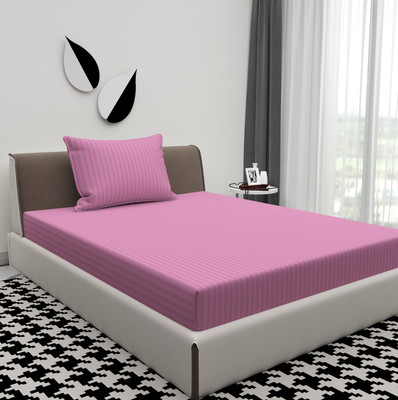 BROMWICK Microfiber Single Flat 300 TC Striped Bedsheet(Pack of 1, Lite Wine)