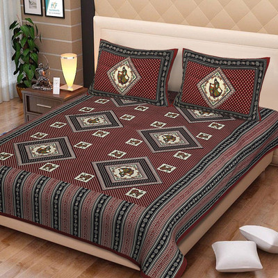 sr enterprises Cotton King Flat 400 TC Printed Bedsheet(Pack of 1, Maroon)