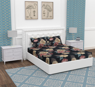 BEVI Microfiber Double Flat 300 TC Floral Bedsheet(Pack of 1, Multicolor)