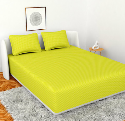 BROMWICK 250 TC Microfiber Double Checkered Flat Bedsheet(Pack of 1, Neon Green)