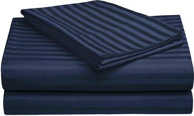 rivek Satin Double Flat 250 TC Striped Bedsheet(Pack of 1, Blue)