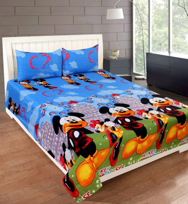 Decorum Cotton Double Flat 165 TC Cartoon Bedsheet(Pack of 1, Blue)