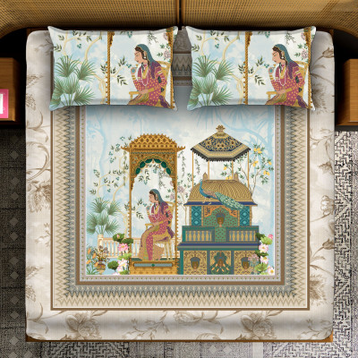 Govindika Cotton Blend King Flat 350 TC Printed Bedsheet(Pack of 1, Scenery)