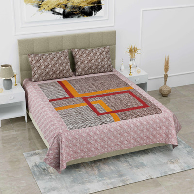 Loroco Cotton Double Flat 108 TC Jaipuri Prints Bedsheet(Pack of 1, Brown)
