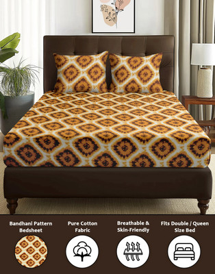 Story@home Cotton Double Flat 144 TC Printed Bedsheet(Pack of 1, Brown)