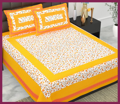 JAIPUR PRINTS Cotton Double Flat 210 TC Jaipuri Prints Bedsheet(Pack of 1, Yellow)