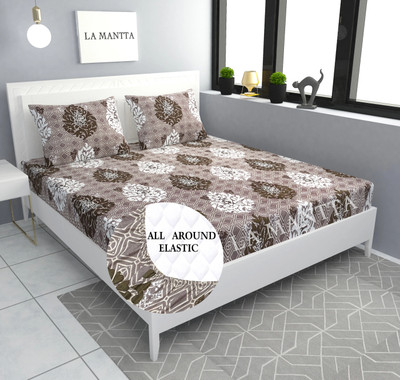LA MANTTA 250 TC Cotton King Printed Fitted (Elastic) Bedsheet(Pack of 1, Multicolor)