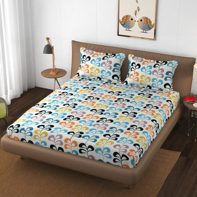 The Little Big Store Cotton King Fitted (Elastic) 210 TC Printed Bedsheet(Pack of 1, Multicolor floral)