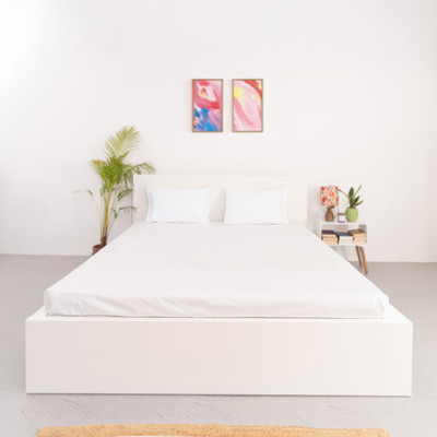 Oyvu Cotton Double Flat 300 TC Solid Bedsheet(Pack of 1, White Silver Chess)