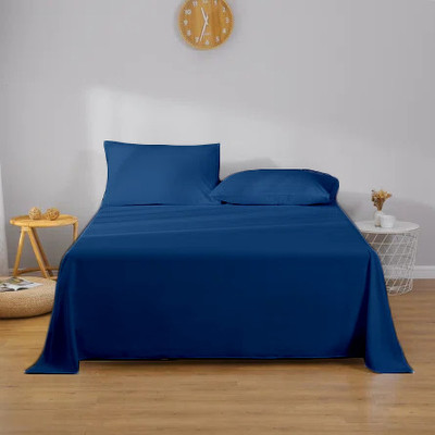 DUSTYMILLER 400 TC Microfiber Double Solid Flat Bedsheet(Pack of 1, Blue)