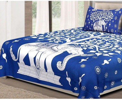 KANDY SHOP Cotton Double Flat 150 TC Printed Bedsheet(Pack of 1, Blue)