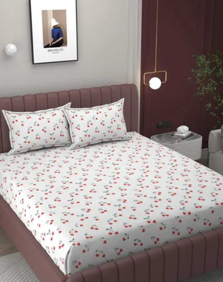 HOMIMPEX Microfiber, Cotton King Fitted (Elastic) 300 TC Printed Bedsheet(Pack of 1, RED CHERRY)