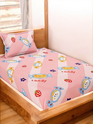 HOMYBEES 178 TC Cotton Single Printed Fitted (Elastic) Bedsheet(Pack of 1, Multicolor)