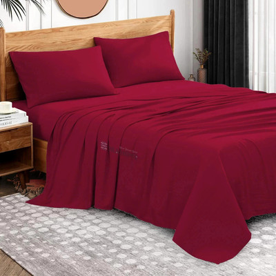 IRA HOME Cotton King Flat 500 TC Solid Bedsheet(Pack of 1, Burgundy)