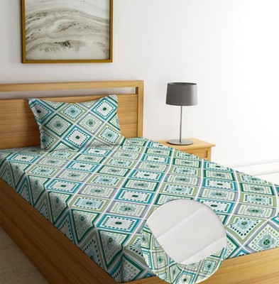 Rumps 350 TC Cotton Single Printed Fitted (Elastic) Bedsheet(Pack of 1, japuri55)