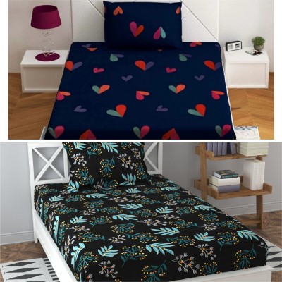 Prosseya 220 TC Cotton Single Printed Flat Bedsheet(Pack of 2, Multi 10)