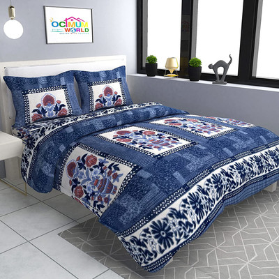 kartik creation Woolen Double Flat 190 TC Floral Bedsheet(Pack of 1, Grey Gamla)