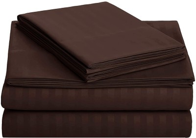 OWNWAY 210 TC Microfiber King Striped Flat Bedsheet(Pack of 1, Brown)