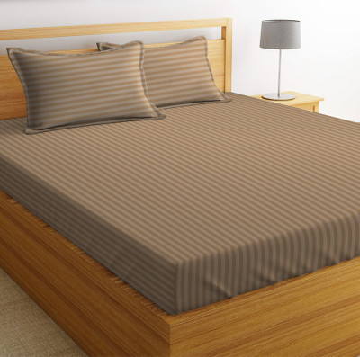 VAS COLLECTIONS 220 TC Cotton Double Striped Flat Bedsheet(Pack of 1, Mouse)