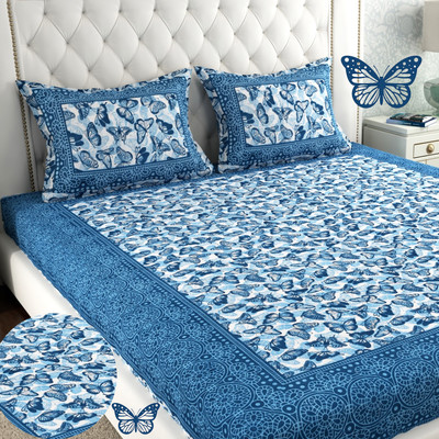 Flipkart SmartBuy Cotton Double Flat 144 TC Jaipuri Prints Bedsheet(Pack of 1, Kerosene, Blue, Black)