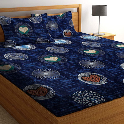 HOMYBEES 220 TC Cotton Queen Abstract Fitted (Elastic) Bedsheet(Pack of 1, Multicolor)