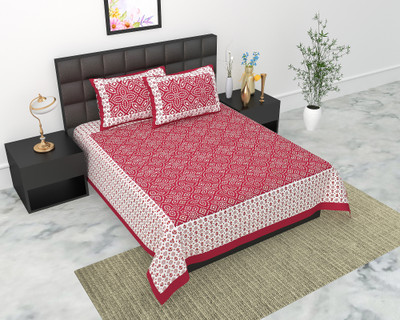Home@shop Cotton Double Flat 144 TC Jaipuri Prints Bedsheet(Pack of 1, Maroon)