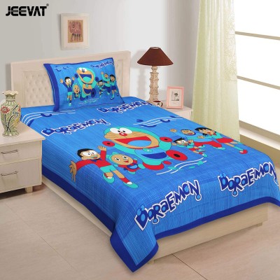 Jeevat 144 TC Cotton Single Cartoon Flat Bedsheet(Pack of 1, Blue)