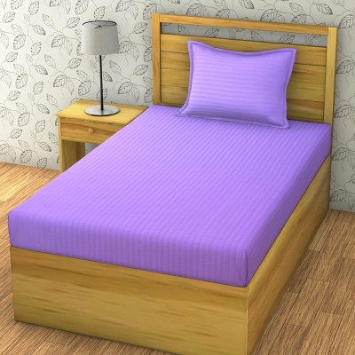 Priscilla 200 TC Satin Single Striped Fitted (Elastic) Bedsheet(Pack of 1, Purple)